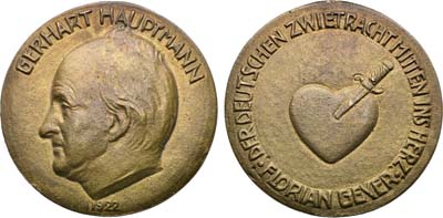 Лот №297,  Германия. Веймарская республика. Медаль 1922 года. В честь 60-летия Бернарда Гауптмана.