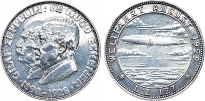 Лот №305,  Германия. Медаль 1929 года. В память о кругосветном перелете дирижабля Zeppelin.