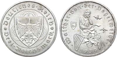 Лот №306,  Германия. Веймарская республика. 3 рейхсмарки 1930 года. В слабе ННР MS 64.