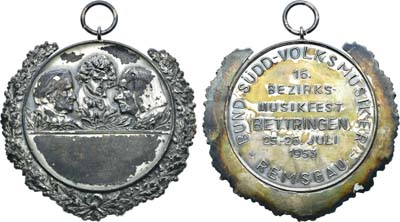 Лот №309,  Германия. Федеративная Республика. Медаль 1953 года. Окружной музыкальный фестиваль Беттрингенского муниципалитета.