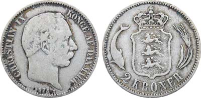 Лот №315,  Дания. Королевство. Король Кристиан IX. 2 кроны 1875 года.