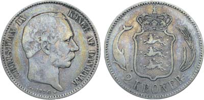 Лот №317,  Дания. Королевство. Король Кристиан IX. 2 кроны 1876 года.