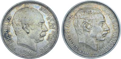 Лот №318,  Дания. Королевство. Король Кристиан X. 2 кроны 1912 года. Смерть Фредерика VIII и вступление на престол Кристиана X.