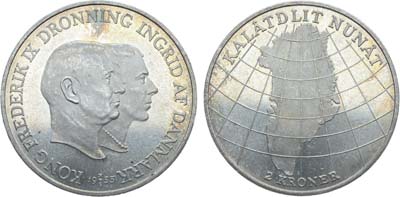 Лот №321,  Дания. Королевство. Король Фредерик IX. 2 кроны 1953 года. Кампания против туберкулёза в Гренландии.