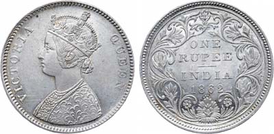 Лот №327,  Индия. Британская колония. Королева Виктория. 1 рупия 1862 года.
