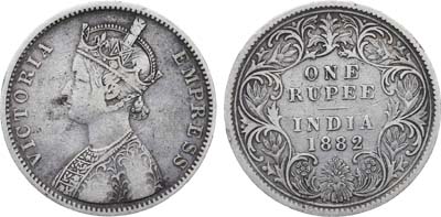 Лот №328,  Индия. Британская колония. Королева Виктория. 1 рупия 1882 года.