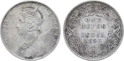 Лот №329,  Индия. Британская колония. Король Эдуард VII. 1 рупия 1893 года.