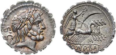 Лот №32,  Римская республика. Монетарий Квинт Антоний Бальб. Серратный денарий 83-82 гг. до н.э.