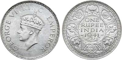Лот №333,  Индия. Британская колония. Король Георг VI. 1 рупия 1941 года.