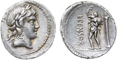 Лот №34,  Римская республика. Легат Луций Марсий. Денарий 82 г. до н.э.