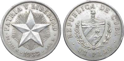 Лот №360,  Куба. Республика. 1 песо 1933 года. Звезда.