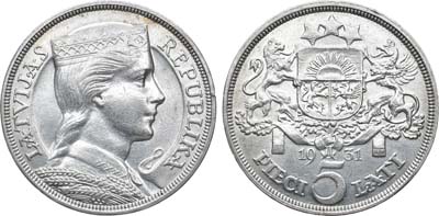 Лот №364,  Латвия. Первая республика. 5 латов 1931 года.