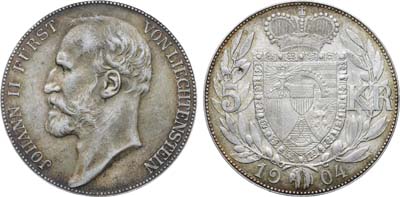 Лот №367,  Лихтенштейн. Княжество. Князь Иоганн II. 5 крон 1904 года.