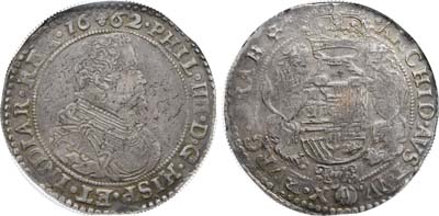 Лот №376,  Испанские Нидерланды. Герцогство Брабант. Король Филипп IV Габсбург. Дукатон 1662 года. В слабе CPRC AU 50.