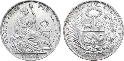 Лот №387,  Перу. 1 соль 1894 года.