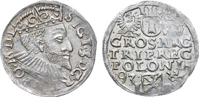 Лот №388,  Речь Посполитая. Король польский и великий князь литовский. Сигизмунд III Ваза. 3 гроша (трояк) 1591 года. IF.