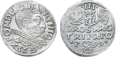 Лот №390,  Речь Посполитая. Король польский и великий князь литовский Сигизмунд III Васа. 3 гроша (трояк) 1599 года (Р).