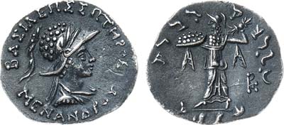 Лот №3,  Бактрия. Индо-греческое царство. Царь Менандр I. Драхма 155-130 до н.э.