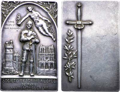 Лот №507,  Франция. Наградная плакета 1893 года. Общество фехтования.