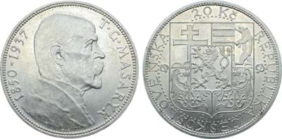 Лот №517,  Чехословакия. Первая Республика. 20 крон 1937 года. На смерть президента Масарика.