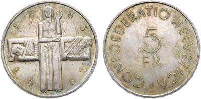 Лот №524,  Швейцарская конфедерация. 5 франков 1963 года. 100 лет Красному Кресту.