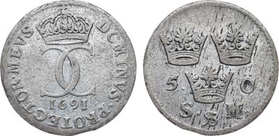 Лот №526,  Швеция. Королевство. Король Карл XII. 5 эре 1691 года.