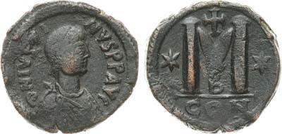 Лот №55,  Византийская империя. Император Юстин I. Фоллис 518-527 гг.