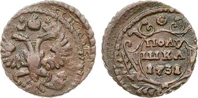 Лот №635, Полушка 1731 года. Перечекан из денги Петра I.