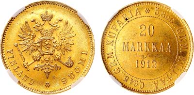 Лот №1377, 20 марок 1912 года. S. В слабе NRG MS 63.