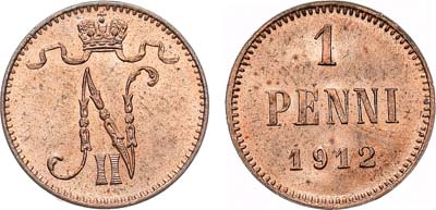 Лот №1386, 1 пенни 1912 года.