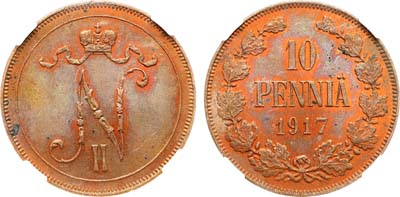 Лот №1425, 10 пенни 1917 года. В слабе ННР MS 63 RB.
