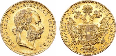 Лот №162,  Австро-Венгерская империя. Император Франц Иосиф I. Дукат 1915 года. Рестрайк.