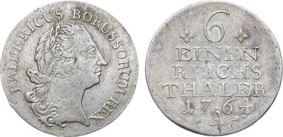 Лот №207,  Германия. Королевство Пруссия. Король Фридрих II. 1/6 талера 1764 года.