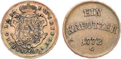 Лот №208,  Германия. Княжество Фюрстенберг-Штюлинген. Князь Йозеф Венцель I. 1 крейцер 1772 года.