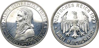 Лот №270,  Германская. Веймарская республика. 3 рейхсмарки 1927 года.