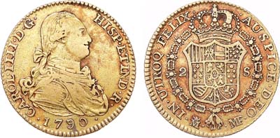 Лот №298,  Испания. Король Карл IV. 2 эскудо 1790 года.