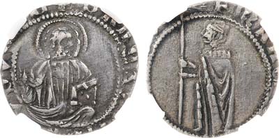 Лот №299,  Италия. Венецианская республика. Дож Франческо Фоскари. 1 гроссо 1423-1457 гг. В слабе ННР XF DET. (обрезана).