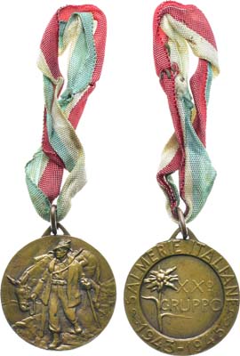 Лот №310,  Италия. Медаль 1950-х годов. ХХ группа альпийских горных стрелков 1943-1945 гг.
