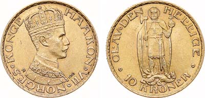 Лот №331,  Норвегия. Королевство. Король Хокон VII. 10 крон 1910 года.