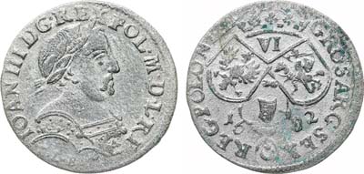 Лот №345,  Речь Посполитая. Король польский и великий князь литовский Ян III Собеский. 6 грошей 1682 года (T.L.B).