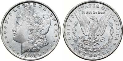Лот №360,  США. 1 доллар 1889 года. В слабе ННР MS 63.