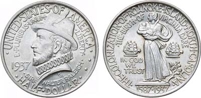 Лот №365,  США. 1/2 доллара (50 центов) 1937 года. 350 лет колонии Роанок.