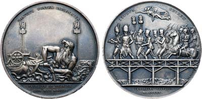 Лот №385,  Франция. Первая империя. Император Наполеон I Бонапарт. Медаль 1809 года. Эсслингское сражение и переправа через Дунай.