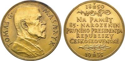 Лот №397,  Чехословакия. Медаль 1935 года. В память 85-летия со дня рождения Томаша Гаррига Масарика.