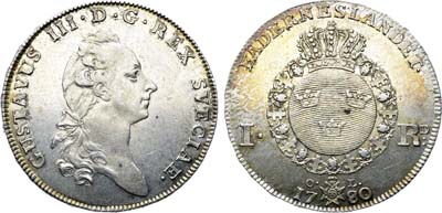 Лот №413,  Швеция. Королевство. Король Густав III. Риксдальдер 1780 года. O.L..