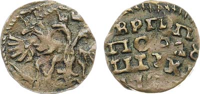 Лот №487, Полушка 1721 года. Брак. Двойной удар со смещением.