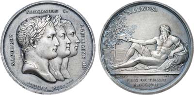 Лот №854, Медаль 1807 года. В память о заключении Тильзитского мирного договора, 7 июля 1807 г.