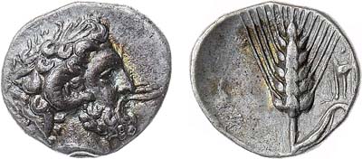 Лот №9,  Древняя Греция. Лукания. г. Метапонт. Диобол 330-300 гг. до н.э.