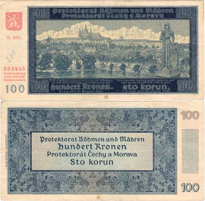 Лот №168,  Богемия и Моравия. Протекторат. 100 крон 1940 года.