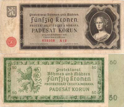 Лот №169,  Богемия и Моравия. Протекторат. 50 крон 1940 года.